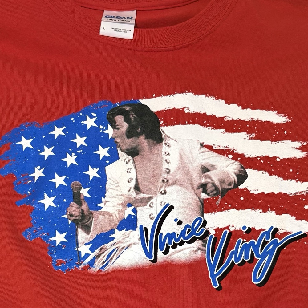 Elvis Presley Viva King T Shirt Men's Large Red American Flag Graphic Cotton